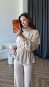 Fermuarlı Bel Drape Detay Bluz ve Pantolonlu Modal İkili Takım Bej 2465