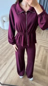 Fermuarlı Bel Drape Detay Bluz ve Pantolonlu Modal İkili Takım Mürdüm 2465