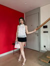 Fırfırlı Puantiye Sırt Dekolte Detay Şifon Bluz Beyaz Pembe 2210