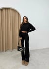 FİTİLLİ CROP VE PANTOLON TRİKO İKİLİ TAKIM SİYAH