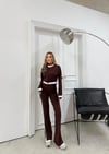 GARNE DETAY HIRKA VE PANTOLON YIRTMAÇLI İKİLİ TAKIM KAHVE
