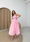 GİPE DETAY STRAPLEZ ELBİSE PEMBE