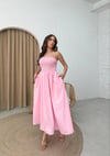 GİPE DETAY STRAPLEZ ELBİSE PEMBE