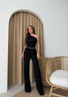 GOFRE TEK OMUZ BLUZ VE PANTOLONLU İKİLİ TAKIM SİYAH