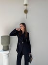 Gold Düğme Detay Blazer Ceket ve Pantolonlu Double Kumaş İkili Takım Siyah 2095