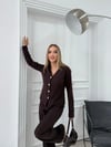 GOLD DÜĞME DETAY HIRKA VE PANTOLONLU TRİKO İKİLİ TAKIM KAHVE