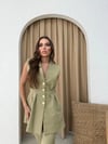 GOLD DÜĞME DETAY YELEK VE PANTOLONLU İKİLİ TAKIM YEŞİL