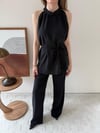 Halter Yaka Bel Bağcıklı Bluz ve Pantolonlu Tensel Modal Takım Siyah 2218