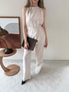 Halter Yaka Bel Bağcıklı Bluz ve Pantolonlu Tensel Modal Takım Bej 2218