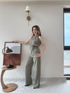 Halter Yaka Bel Bağcıklı Bluz ve Pantolonlu Tensel Modal Takım Haki 2218