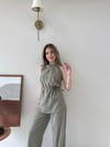 Halter Yaka Bel Bağcıklı Bluz ve Pantolonlu Tensel Modal Takım Haki 2218