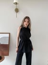 Halter Yaka Bel Bağcıklı Bluz ve Pantolonlu Tensel Modal Takım Siyah 2218