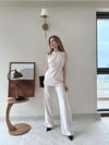Halter Yaka Bel Bağcıklı Bluz ve Pantolonlu Tensel Modal Takım Bej 2218