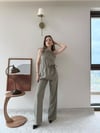 Halter Yaka Bel Bağcıklı Bluz ve Pantolonlu Tensel Modal Takım Haki 2218