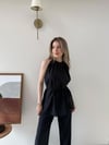 Halter Yaka Bel Bağcıklı Bluz ve Pantolonlu Tensel Modal Takım Siyah 2218