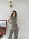 Halter Yaka Bel Bağcıklı Bluz ve Pantolonlu Tensel Modal Takım Haki 2218