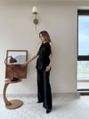 Halter Yaka Bel Bağcıklı Bluz ve Pantolonlu Tensel Modal Takım Siyah 2218