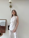 Halter Yaka Bel Bağcıklı Bluz ve Pantolonlu Tensel Modal Takım Bej 2218