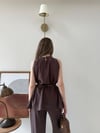 Halter Yaka Bel Bağcıklı Bluz ve Pantolonlu Tensel Modal Takım Acı Kahve 2218