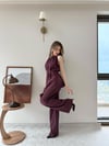 Halter Yaka Bel Bağcıklı Bluz ve Pantolonlu Tensel Modal Takım Mürdüm 2218