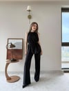 Halter Yaka Bel Bağcıklı Bluz ve Pantolonlu Tensel Modal Takım Siyah 2218