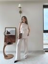 Halter Yaka Bel Bağcıklı Bluz ve Pantolonlu Tensel Modal Takım Bej 2218