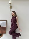 Halter Yaka Bel Bağcıklı Bluz ve Pantolonlu Tensel Modal Takım Mürdüm 2218