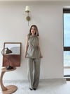 Halter Yaka Bel Bağcıklı Bluz ve Pantolonlu Tensel Modal Takım Haki 2218