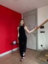 Halter Yaka Bluz ve Paça Lastikli Pantolonlu İkili Sandy Takım Siyah 2194