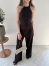 Halter Yaka Dantel Detay Modal Bluz Acı Kahve 2251