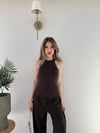 Halter Yaka Dantel Detay Modal Bluz Acı Kahve 2251