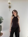 Halter Yaka Dantel Detay Modal Bluz Acı Kahve 2251