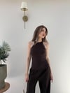 Halter Yaka Dantel Detay Modal Bluz Acı Kahve 2251