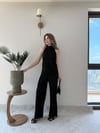 Halter Yaka Sırt Dekolte Detay Bluz ve Pantolonlu Pilise Takım Siyah 2273