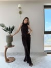 Halter Yaka Sırt Dekolte Detay Bluz ve Pantolonlu Pilise Takım Acı Kahve 2273