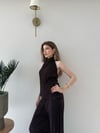 Halter Yaka Sırt Dekolte Detay Bluz ve Pantolonlu Pilise Takım Acı Kahve 2273