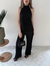 Halter Yaka Sırt Dekolte Detay Bluz ve Pantolonlu Pilise Takım Siyah 2273
