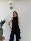 Halter Yaka Sırt Dekolte Detay Bluz ve Pantolonlu Pilise Takım Siyah 2273