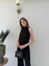Halter Yaka Sırt Dekolte Detay Bluz ve Pantolonlu Pilise Takım Siyah 2273