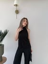 Halter Yaka Sırt Dekolte Detay Bluz ve Pantolonlu Pilise Takım Siyah 2273