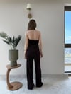 Halter Yaka Sırt Dekolte Detay Bluz ve Pantolonlu Pilise Takım Acı Kahve 2273