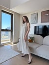 Halter Yaka Uzun Keten Elbise Bej 2305