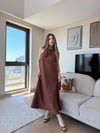 Halter Yaka Uzun Keten Elbise Kahve 2305