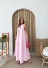 HALTER YAKA UZUN KETEN ELBİSE PEMBE