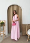 HALTER YAKA UZUN KETEN ELBİSE PEMBE