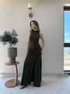 Helter Yaka Bel Drape Yırtmaçlı Elbise Haki 2291