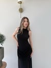 Helter Yaka Bel Drape Yırtmaçlı Elbise Siyah 2291