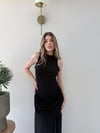 Helter Yaka Bel Drape Yırtmaçlı Elbise Siyah 2291