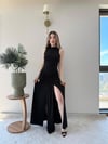 Helter Yaka Bel Drape Yırtmaçlı Elbise Siyah 2291