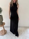 Helter Yaka Bel Drape Yırtmaçlı Elbise Siyah 2291